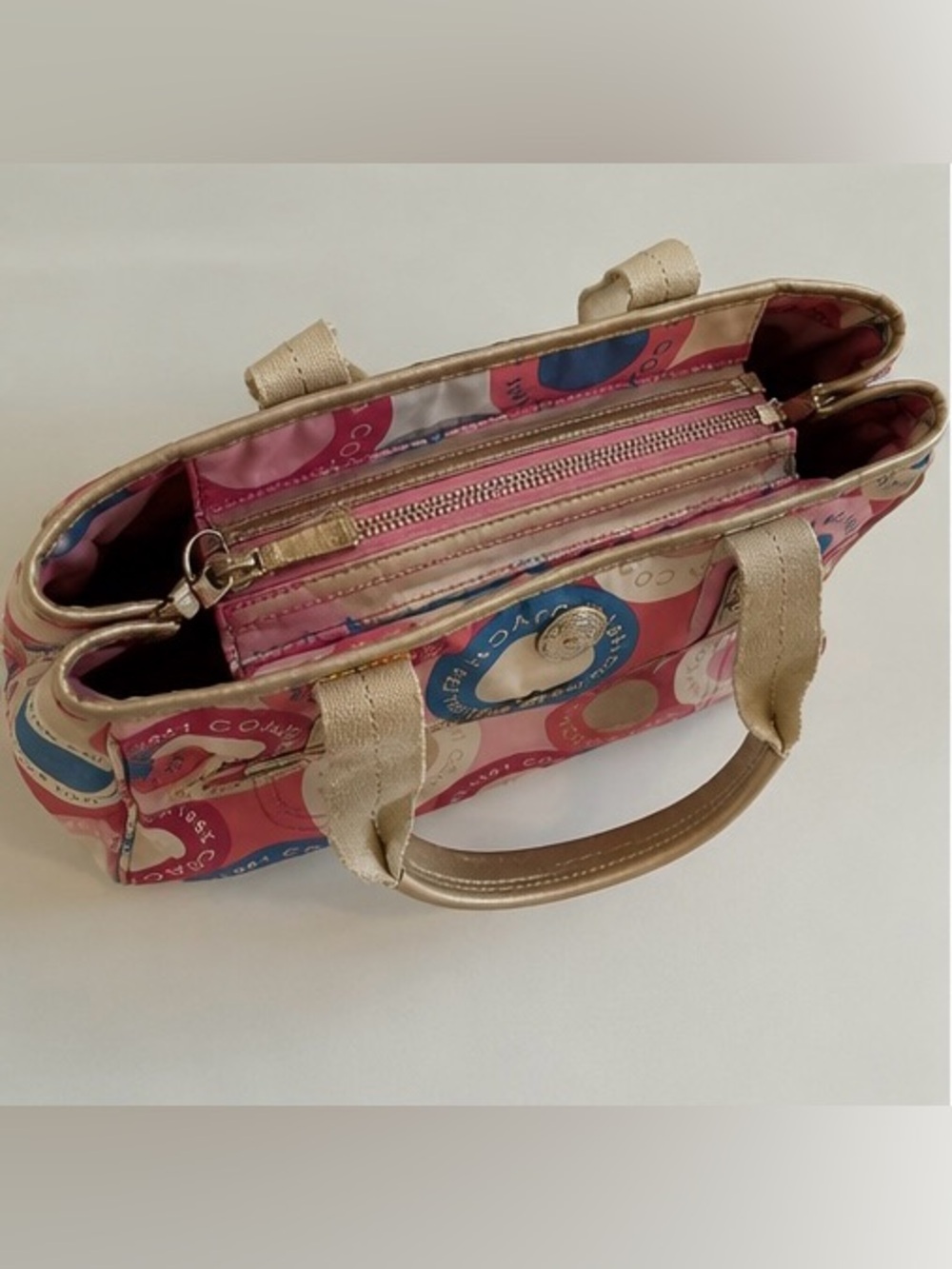 Coach Pink Blue Circle Print Tote Bag Y2K Est. 1941 - Picture 4 of 7